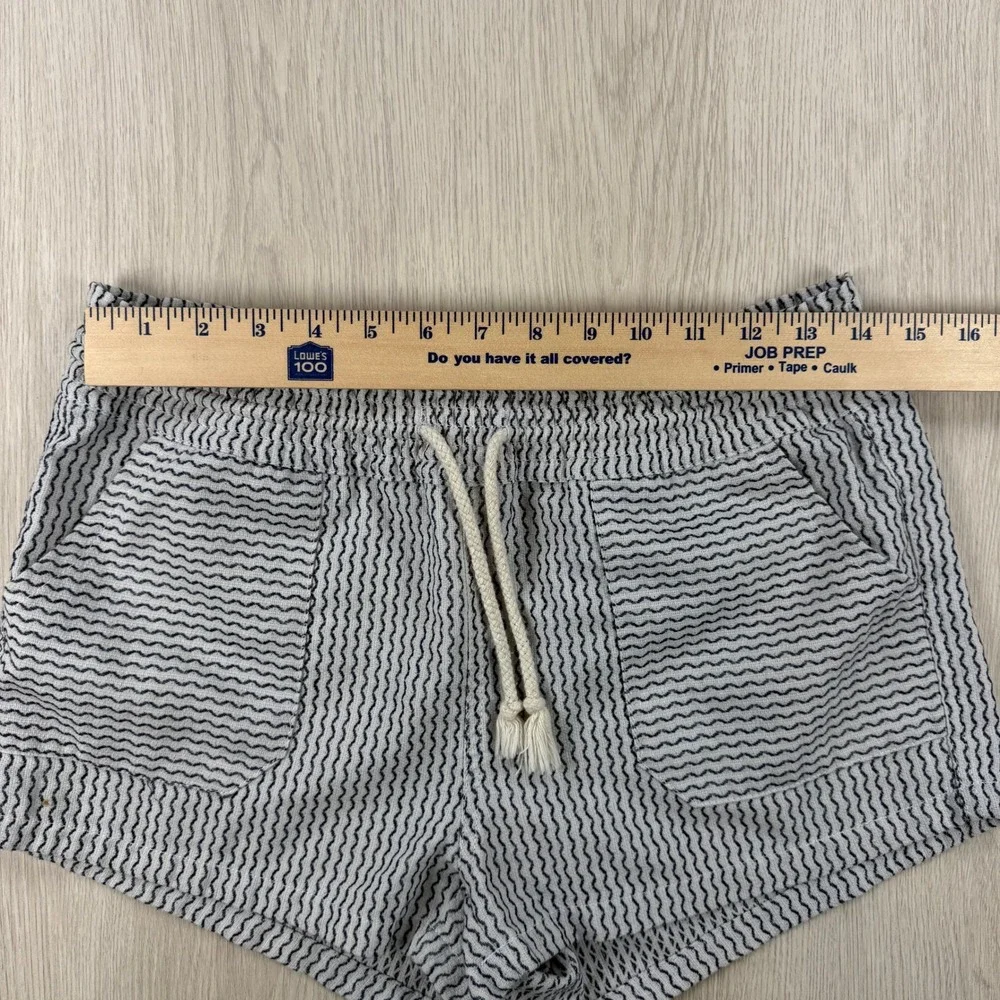 Shorts Cali 1850 Women Medium White Navy Stripe Cotton Beach Drawstring Coastal